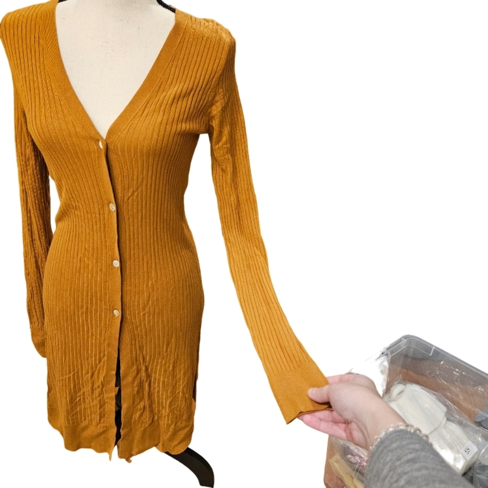 NWT - Anthropologie Elegant Mustard Cardigan Dress - Picture 3 of 9
